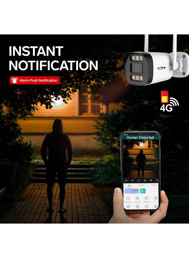 COFE 3MP 4G SIM BASED Security Camera with AI Human Detection, Full Color Night Vision, Two-Way Audio, Mobile Monitoring and TF Card support for indoor and outdoor security. (CF-4G-BP07-3D) - Image 4