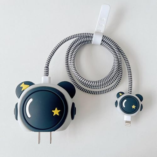 EDNITA Cable Protector with 3D Cute Pattern for iPhone Charger only 18W & 20W, Data Charging Cable Wire Saver Protective Cable Cover Full Protection Cable Sleeve - Set of 1- Black Astronaut - Image 1