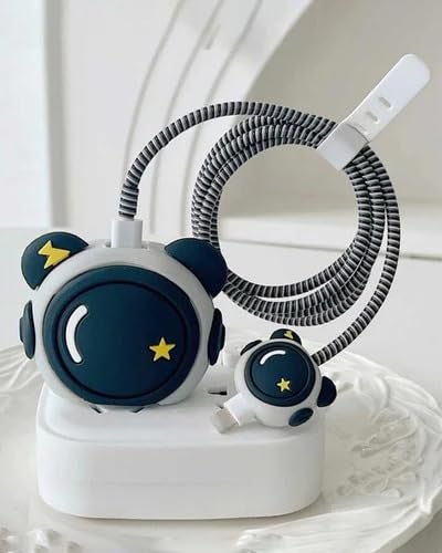 EDNITA Cable Protector with 3D Cute Pattern for iPhone Charger only 18W & 20W, Data Charging Cable Wire Saver Protective Cable Cover Full Protection Cable Sleeve - Set of 1- Black Astronaut - Image 2