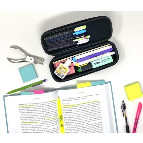 Arber Large Capacity Pencil Pen Case - Simple Zipper Organizer Box - Hard Sided Slim Art Pouch Bag for Colored Markers - Adults Teens Office Supply College (Black) - Image 5