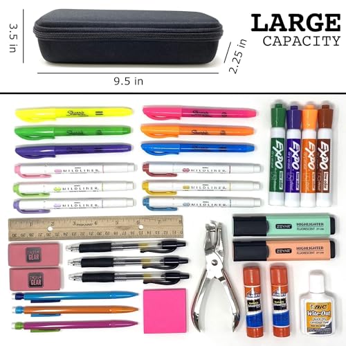 Arber Large Capacity Pencil Pen Case - Simple Zipper Organizer Box - Hard Sided Slim Art Pouch Bag for Colored Markers - Adults Teens Office Supply College (Black) - Image 4