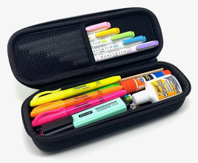 Arber Large Capacity Pencil Pen Case - Simple Zipper Organizer Box - Hard Sided Slim Art Pouch Bag for Colored Markers - Adults Teens Office Supply College (Black) - Image 2