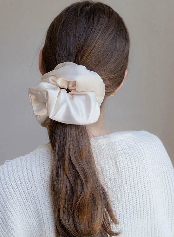 PIDOUDOU 2 Pieces Jumbo Satin Silk Scrunchies for Women 7.5 Inches Large Oversize Scrunchies For Thick Hair Ties Hair Ornament (Black and Beige) - Image 4