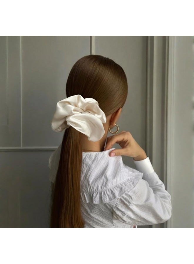 PIDOUDOU 2 Pieces Jumbo Satin Silk Scrunchies for Women 7.5 Inches Large Oversize Scrunchies For Thick Hair Ties Hair Ornament (Black and Beige) - Image 5