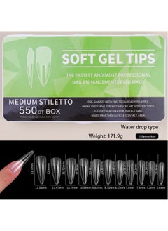 KASTWAVE 550 pcs Soft Gel Full Cover Nail Clippers 10 Sizes Gel Nail Clippers Full Cover False Nails Artificial Nails with Box Matte Water Drop Nail Extensions for Nail Salon and DIY Manicure  - Image 1