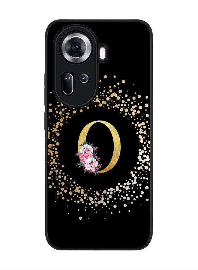 Stylizedd Rugged Black Edge Case for Oppo Reno11, Slim fit Case Thin Cover -  Custom Monogram Initial Letter Floral Pattern Alphabet - O ( Black ) - Image 1