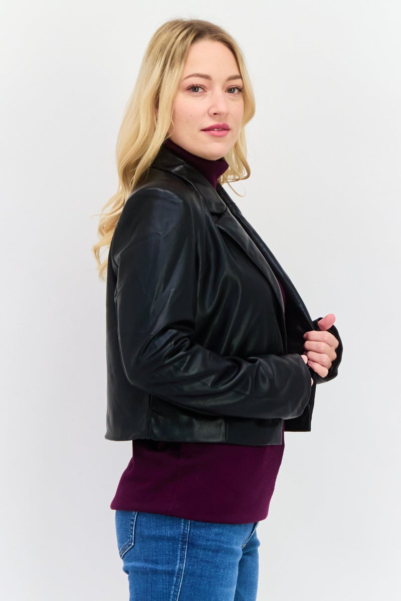 Avec Les Filles Women Plain Motorcycle Jacket, Black  - Image 2
