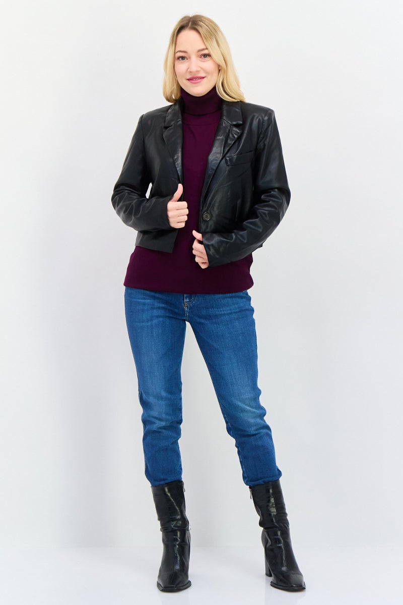 Avec Les Filles Women Plain Motorcycle Jacket, Black  - Image 4