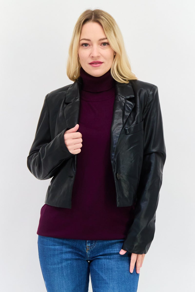 Avec Les Filles Women Plain Motorcycle Jacket, Black  - Image 1