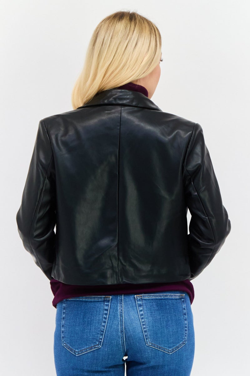 Avec Les Filles Women Plain Motorcycle Jacket, Black  - Image 3