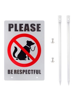 Kichwit No Dog Poop Yard Sign, Double Sided Please Be Respectful Sign, All Metal Construction, 7.9" X 11.8", 14" Long Metal Stakes Included, Silver  - Image 2