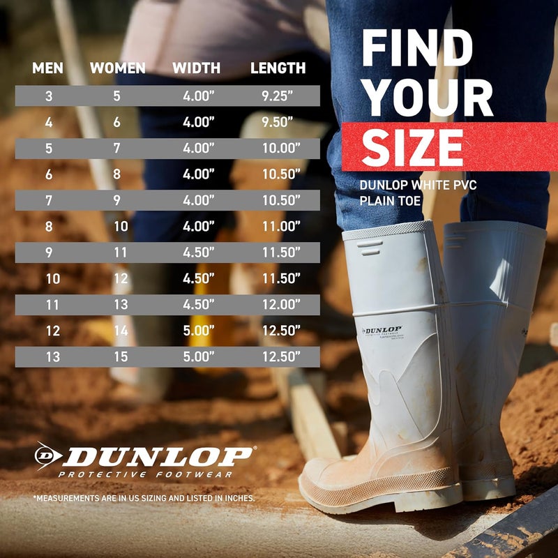 DUNLOP White PVC Plain Toe - Rubber Boots for Men & Women - PVC - Work & Concrete Boots - Soft toe - Waterproof with Tall shaft - Chemical and Slip resistant - White - Size 3-13 - Image 2