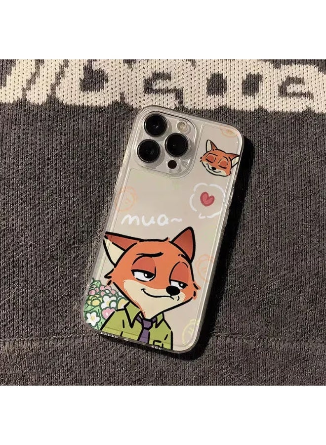 تيمو جراب هاتف ايفون شفاف برسمة الثعلب الكيوت تصميم انيق ومميز متوافق مع ايفون 13 برو ويوفر حماية من السقوط. يمكن أن يكون هدية رائعة لأعياد الميلاد والكريسماس. - Image 1