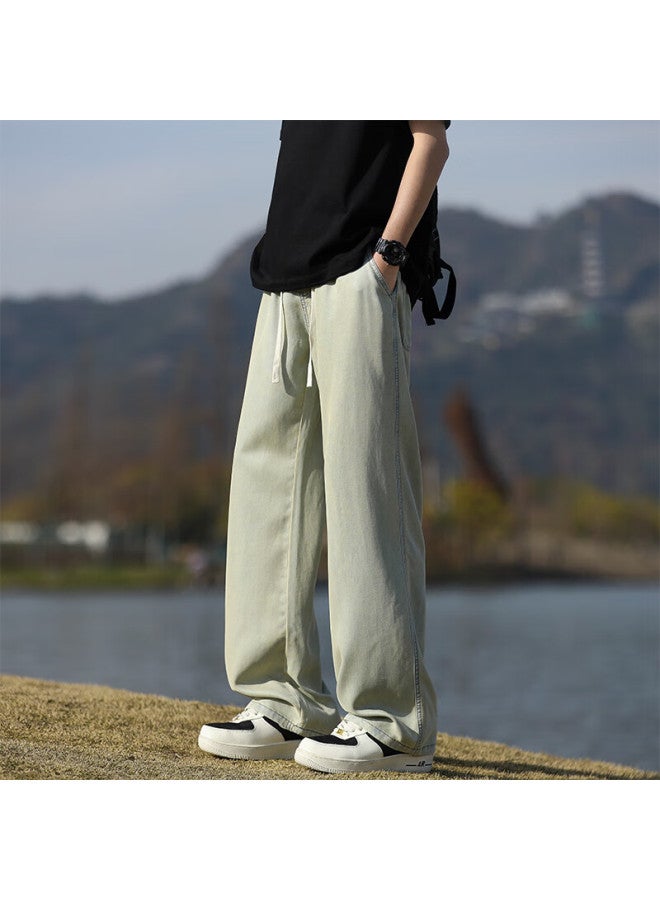 Homlean Men's American Style Wide-leg Denim Jeans Autumn Vintage Loose Casual Trousers Hs22 Yellow Mud 2XL - Image 4