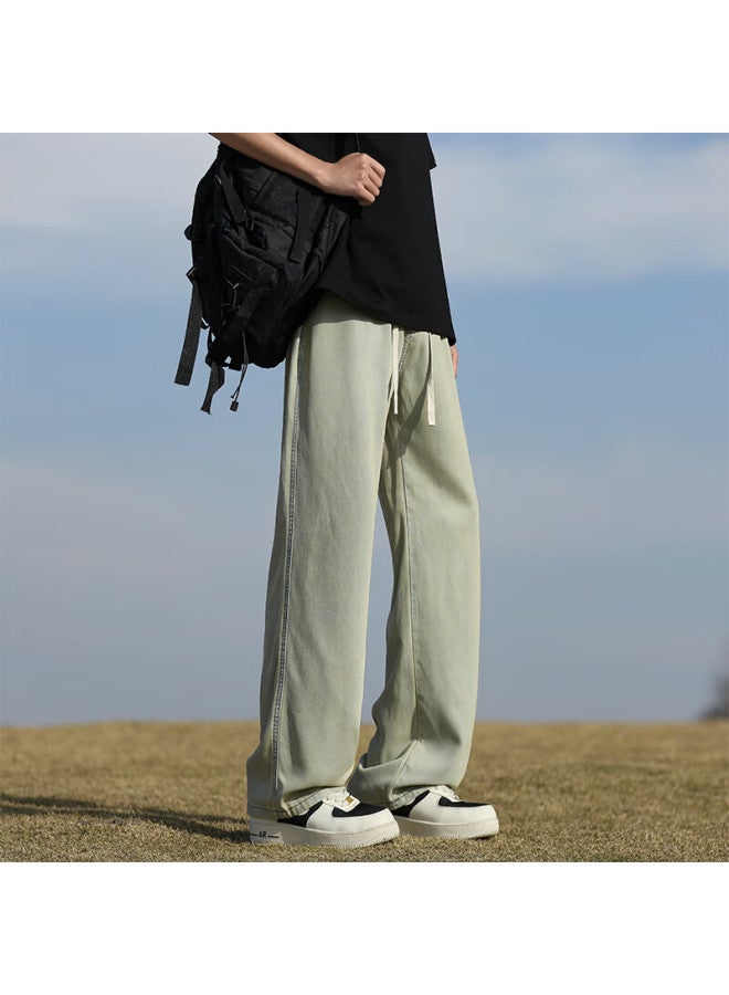 Homlean Men's American Style Wide-leg Denim Jeans Autumn Vintage Loose Casual Trousers Hs22 Yellow Mud 2XL - Image 2