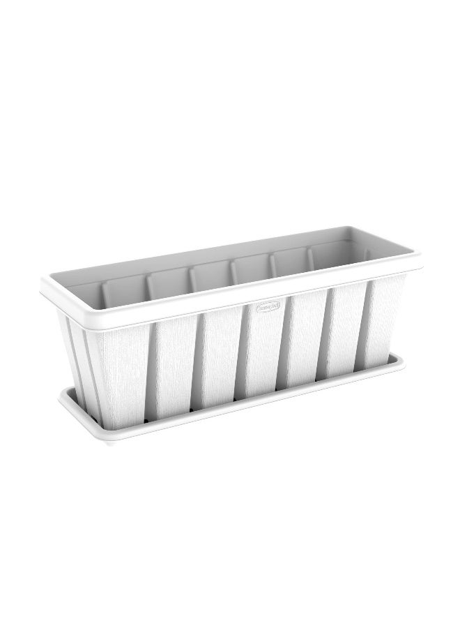 Cosmoplast 30 مزهرية مستطيلة من خشب الأرز مع صينية بيضاء  - Image 1