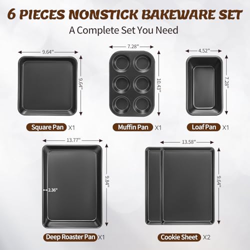 AIVIKI Baking Pans Set Nonstick Bakeware Sets Oven Pans for Cooking AIVIKI 6 Pieces Baking Sheets Set Including Cookie Sheet Deep Roaster Pan Square Pan Loaf Pan Muffin Pan Carbon Steel Baking Set - Image 3