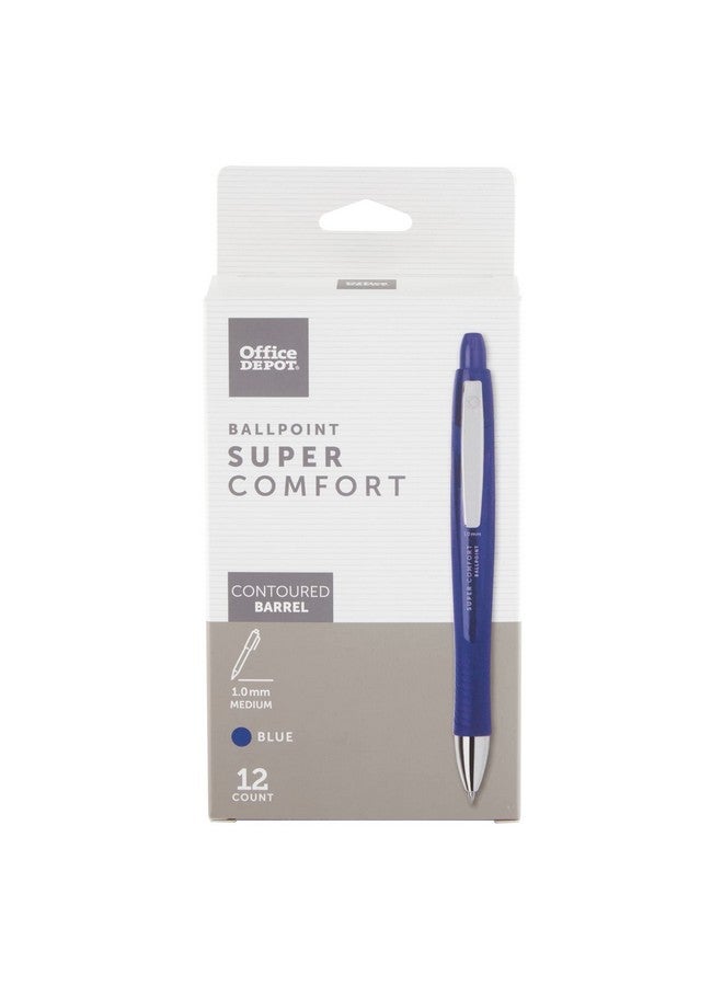أوفيس ديبوت قلم حبر جاف قابل للسحب Super Comfort Grip، مقاس 1.0 مم، طرف متوسط، أسطوانة زرقاء، حبر أزرق، عبوة من 12 قلمًا، Od37317 - Image 1