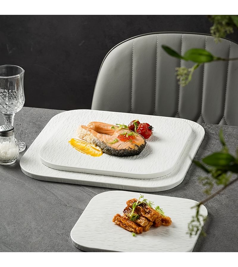 Western Restaurant Rock Relief Texture Japanese Steak Plate Square Cake Dessert Plate 8 Inch - Image 2