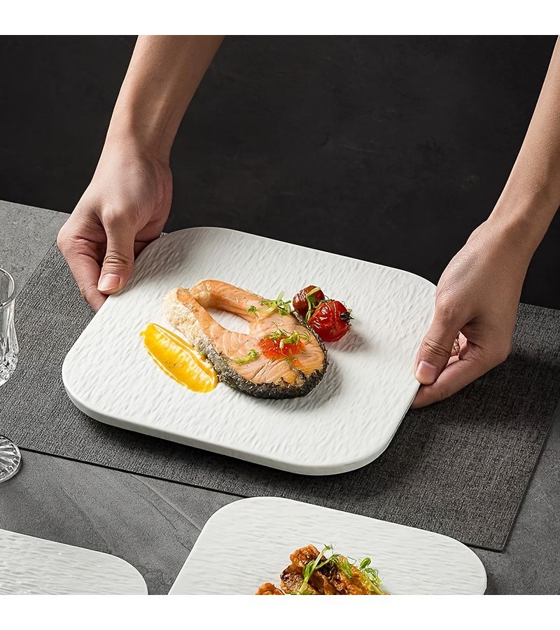 Western Restaurant Rock Relief Texture Japanese Steak Plate Square Cake Dessert Plate 8 Inch - Image 4