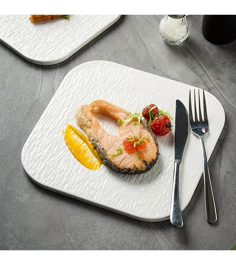 Western Restaurant Rock Relief Texture Japanese Steak Plate Square Cake Dessert Plate 8 Inch - Image 1