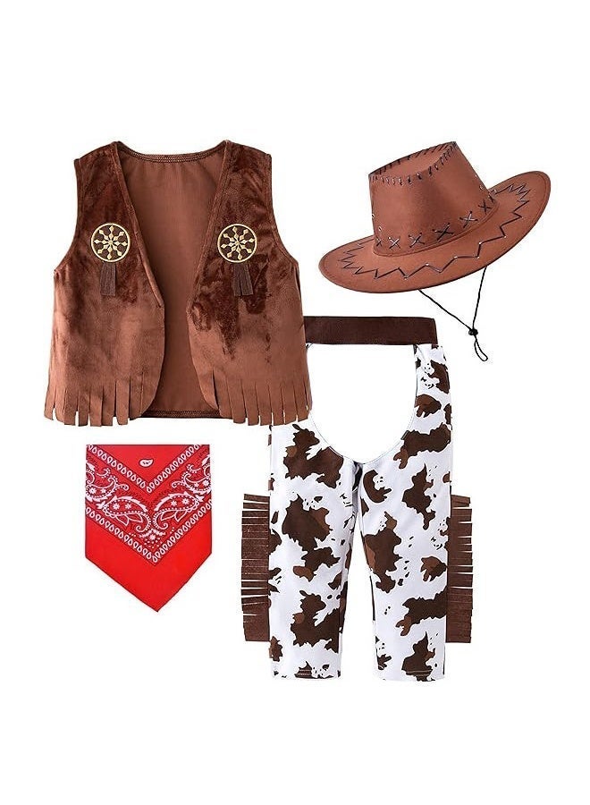 4 Pcs Cowboy Costume Dress Up Cowboy Costume for Kids Cosplay Party Supplies Set - Image 2