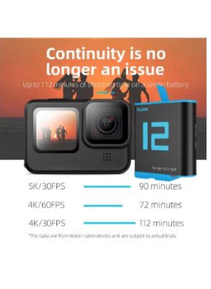 تيليسن صندوق شاحن تخزين 3 فتحات من TELESIN لكاميرا GoPro HERO12 HERO11 HERO10 HERO9 باللون الأسود  - Image 5