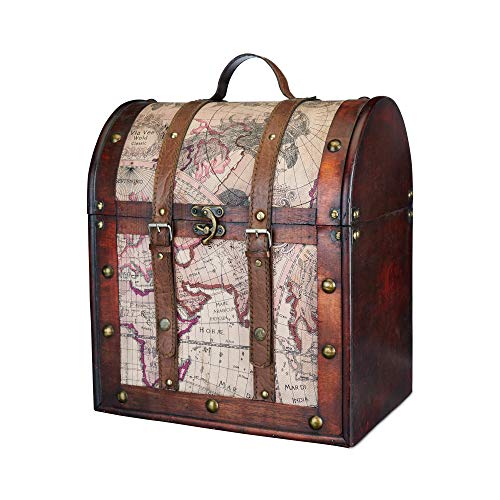 Twine Old World 6 Wooden Wine Bottle Gift Box - Wine Decorative Storage Box with Lid and Handle, Wine Accessory Sets, Wood, Faux Leather in Antique Map Design Liquor Gift Box - Image 5