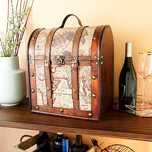 Twine Old World 6 Wooden Wine Bottle Gift Box - Wine Decorative Storage Box with Lid and Handle, Wine Accessory Sets, Wood, Faux Leather in Antique Map Design Liquor Gift Box - Image 4