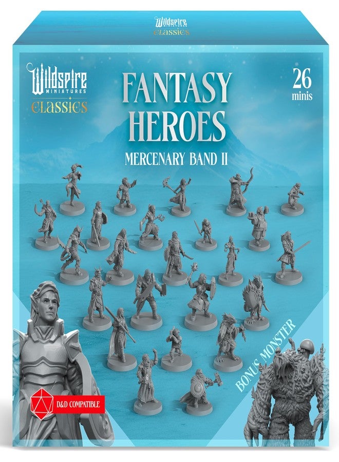 Wildspire Classic Heroes - Mercenary Band II - 26 Paintable Characters for DND Miniatures Bulk I 28mm Dungeons Dragons D&D Miniatures I DND Minis D&D Figures Dragons Figures Pathfinder Compatible - Image 1