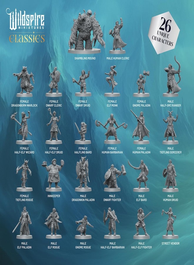 Wildspire Classic Heroes - Mercenary Band II - 26 Paintable Characters for DND Miniatures Bulk I 28mm Dungeons Dragons D&D Miniatures I DND Minis D&D Figures Dragons Figures Pathfinder Compatible - Image 3