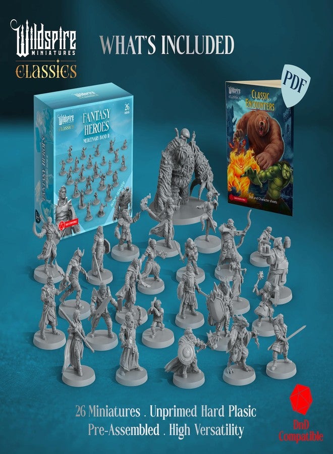 Wildspire Classic Heroes - Mercenary Band II - 26 Paintable Characters for DND Miniatures Bulk I 28mm Dungeons Dragons D&D Miniatures I DND Minis D&D Figures Dragons Figures Pathfinder Compatible - Image 2