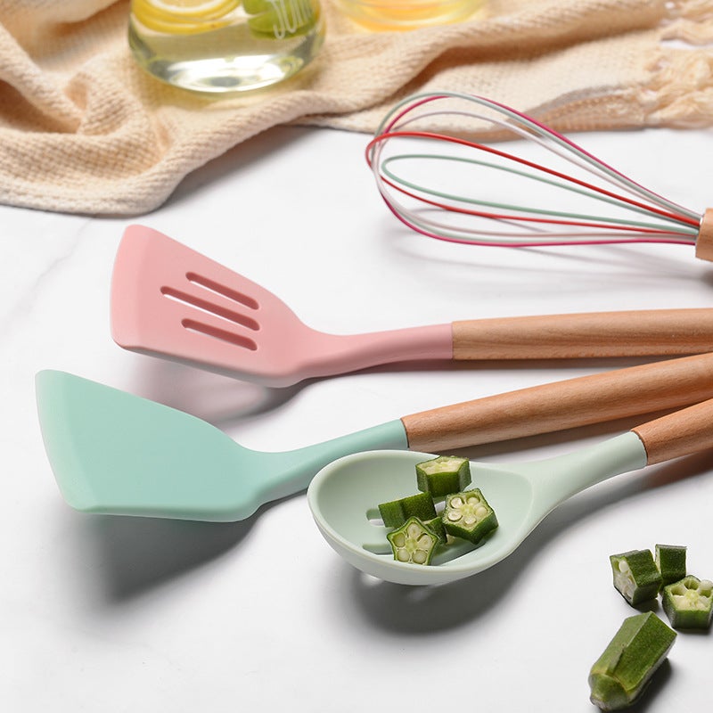 Colorful Household Wooden Handle Silicone Kitchenware 11 Pieces Suit Kitchen Utensils Kitchenware Kitchen Set - Image 5