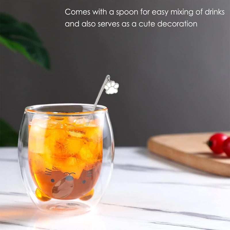 Binoster Cat Mug Cute Mugs Glass Double Wall Insulated Glass Espresso Cup Kawaii Cup Coffee Cup Tea Cup Milk Cup Best gift for Office and Personal Birthday Christmas Cat - Image 2