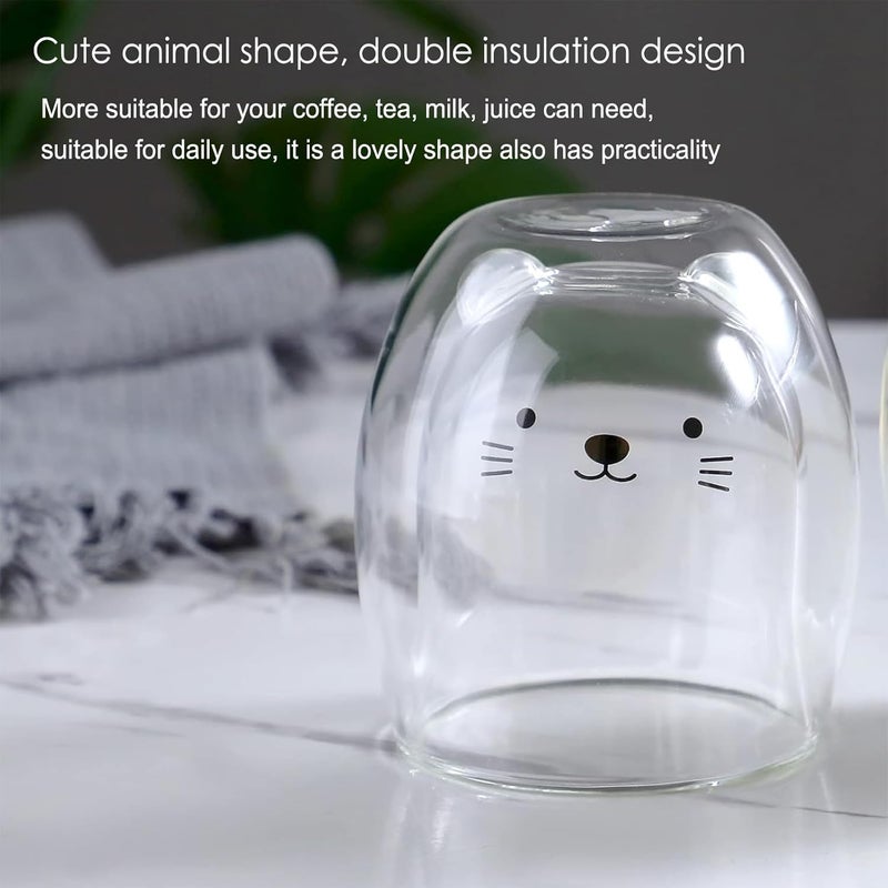 Binoster Cat Mug Cute Mugs Glass Double Wall Insulated Glass Espresso Cup Kawaii Cup Coffee Cup Tea Cup Milk Cup Best gift for Office and Personal Birthday Christmas Cat - Image 3