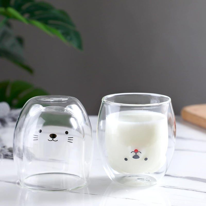 Binoster Cat Mug Cute Mugs Glass Double Wall Insulated Glass Espresso Cup Kawaii Cup Coffee Cup Tea Cup Milk Cup Best gift for Office and Personal Birthday Christmas Cat - Image 5