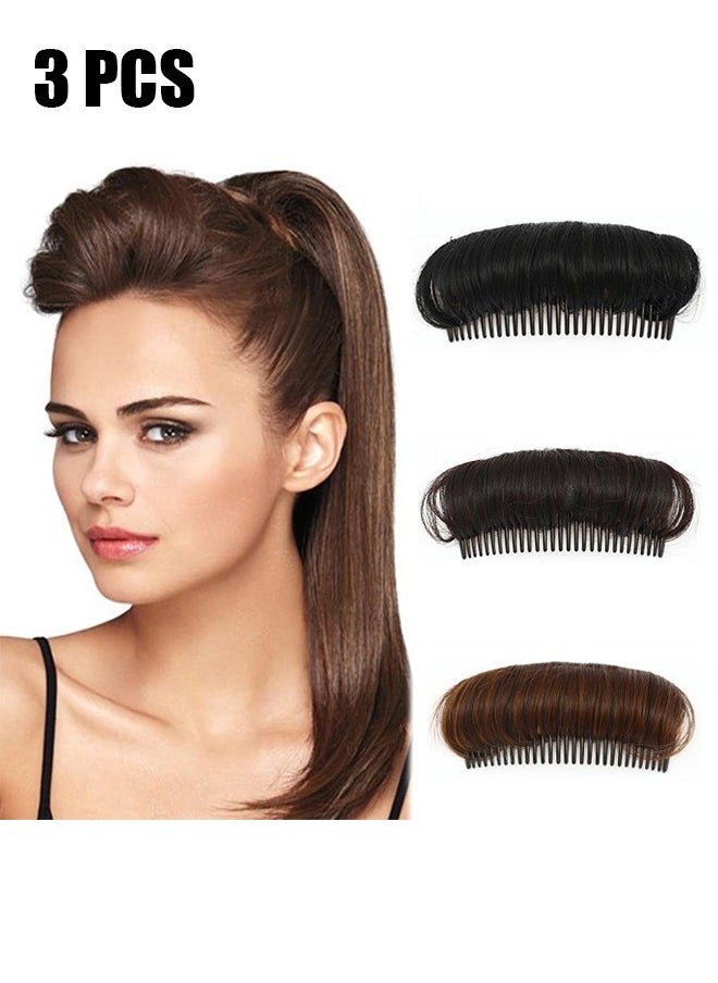 HY 3 Pieces Hair Bun Invisible False Hair Clip Base Bump Fluffy Tool Volume Princess Styling Increased for Women Girls Black Hair Pad Accessories Thickening Fluffy Hairpin  - Image 1
