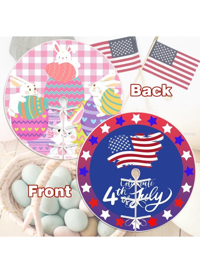 Sozize 36 Inch Easter Day Tree Skirt Double-Sided Print Mat Easter Egg Bunny American Flag 4th of July Independence Day Christmas Tree Skirt for Holiday Party Decoration - Image 2