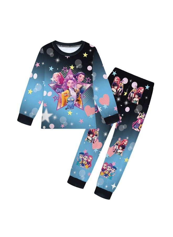 general K-POP: Demon-Hunting Girl Group Printed Pajama Set Long-Sleeve Sleepwear Homewear - Image 1