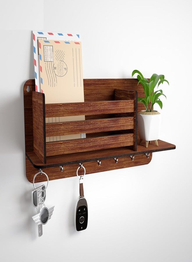 EXPRO Wall Mounted Key Holder for Home | Wooden Key Holder for Wall | Key Chain Holders | 7 Hooks with Storage Shelf with Planter - Image 2