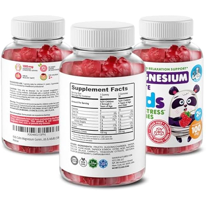 DR. MORITZ Sugar-Free Calm Magnesium Gummies for Kids and Adults - Non-GMO Magnesium Citrate Gummies - Raspberry Flavor - 2-Pack (60 Count) - Image 2