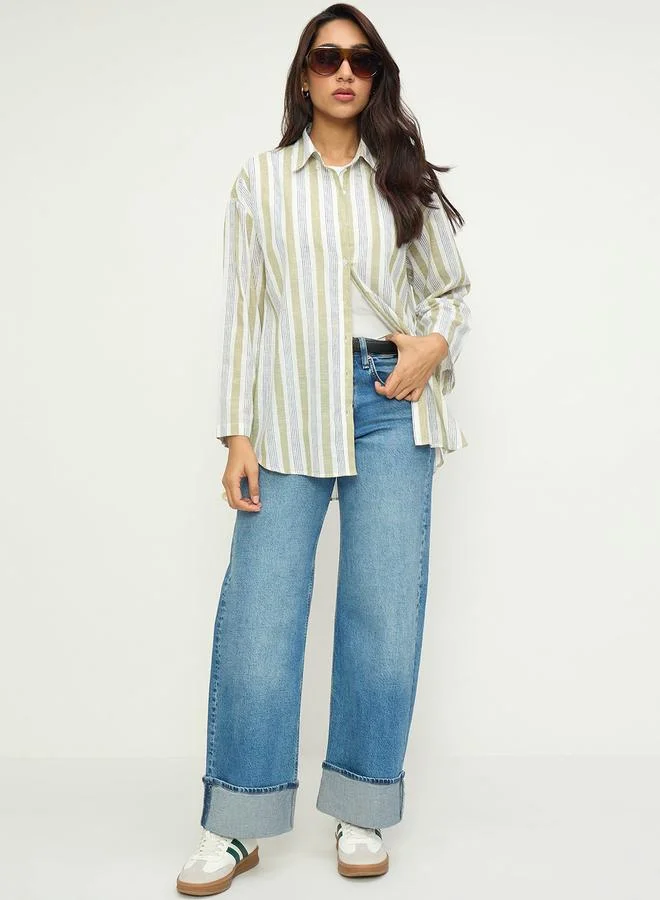 Femmella Multi-Color Striped Oversized Longline Shirt