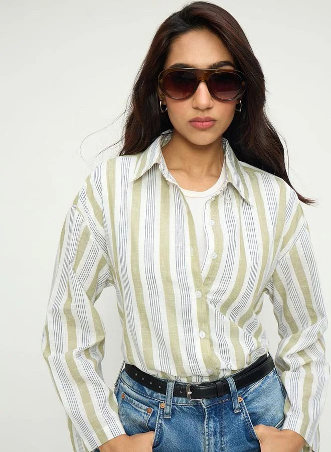 Femmella Multi-Color Striped Oversized Longline Shirt