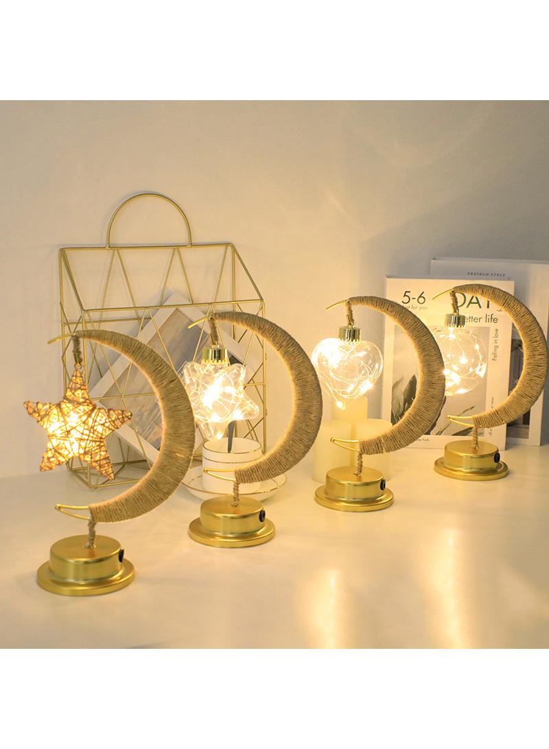 ديكور رمضاني رائع، ضوء ليلي LED على شكل قمر بدون بطارية، أصفر-D - Image 5