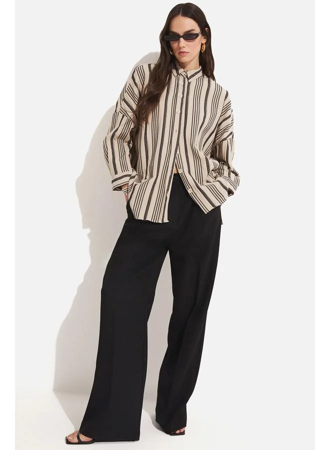 JUNE June Pleated Detailed Loose Cut Trouser Black
