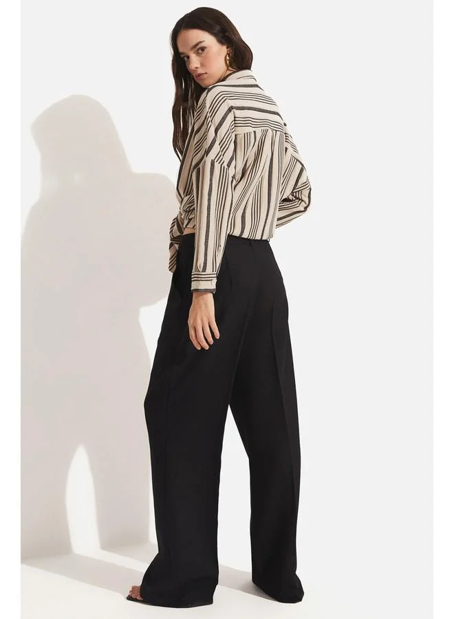 JUNE June Pleated Detailed Loose Cut Trouser Black