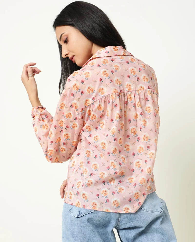 Rareism Women's Floral Print Ruched Top