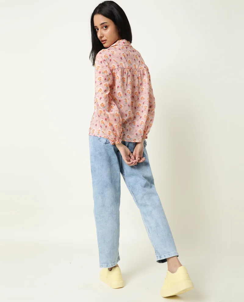 Rareism Women's Floral Print Ruched Top
