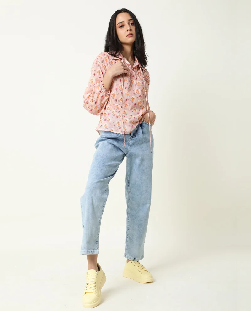 Rareism Women's Floral Print Ruched Top