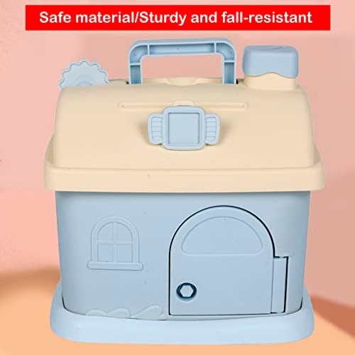 WISHKEY House Shaped Kids Piggy Bank with Lock & Key, Coin and Cash Saving Box, DIY Stickers, Portable Handle, Durable ABS Plastic Gift for Boys & Girls Pink - Image 4